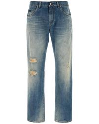 Dolce & Gabbana - Dolce & Gabbana Washedeffect Jeans With Logo Plaque - Lyst