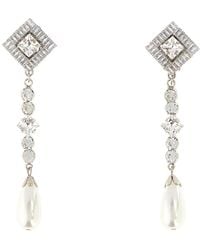Alessandra Rich - Crystal Earring With Pendant Pearl - Lyst