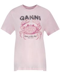 Ganni - Jersey T-Shirt With Crab Print - Lyst