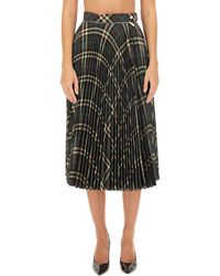 Burberry - Check Pleated Midi Skirt - Lyst
