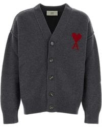Ami Paris - Ami Dark Wool Cardigan - Lyst