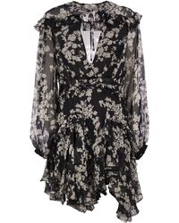 Elisabetta Franchi - Printed Silk Voile Dress With Ruffles - Lyst