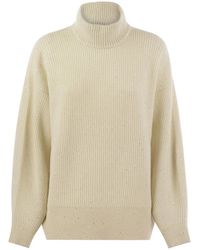Brunello Cucinelli - Wool And Cashmere Rib Sweater With Sequins - Lyst