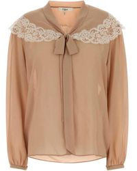 Chloé - Lace-Trim Tie-Neck Shirt - Lyst