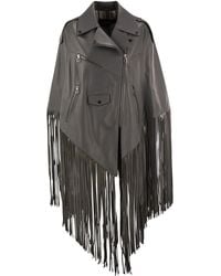 Lou Andrea - Leather Biker Jacket With Fringes - Lyst