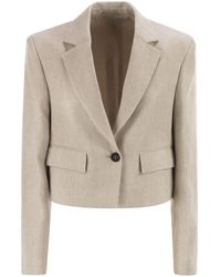 Brunello Cucinelli - Chevron Linen And Cotton Crop Jacket With Necklace - Lyst