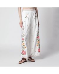 FARM Rio - Linenblend Trousers With Floral Embroidery - Lyst