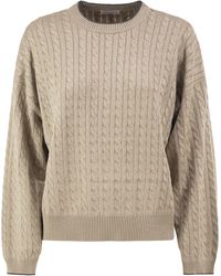 Brunello Cucinelli - Cable-Knit Crew Neck Jumper With Shimmering Yarn - Lyst