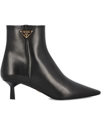 Prada - Leather Pointed Ankle Boots - Lyst