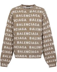 Balenciaga - Allover Logo Crewneck Sweater - Lyst