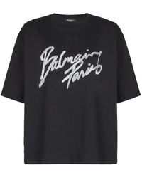 Balmain - T-Shirt With Paris Brush Print - Lyst