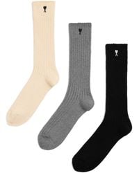 Ami Paris - Ami De Coeur Ribbed Socks (Set Of Three) - Lyst