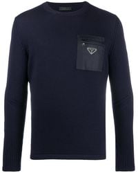 Prada - Logo-Plaque Zip-Pocket Wool Jumper - Lyst