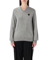 COMME DES GARÇONS PLAY - Play Play Wool V-Neck Sweater With Heart And Crystals - Lyst