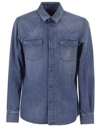 Peserico - Lightweight Cotton Denim Shirt With Patch Pockets - Lyst