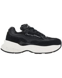 Emporio Armani - Knitted Sneakers With Faux Leather Details - Lyst