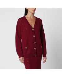 Alessandra Rich - Bordeaux Merino Wool Knit Cardigan - Lyst