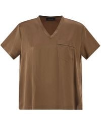 Fabiana Filippi - V-Neck Satin Top With Elegant Pocket - Lyst