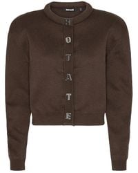 ROTATE BIRGER CHRISTENSEN - Cropped Ribbed Knit Cardigan With Metallic Letters - Lyst