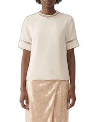 Fabiana Filippi - Short-Sleeved Silk Satin Blouse With Transparent Inserts - Lyst
