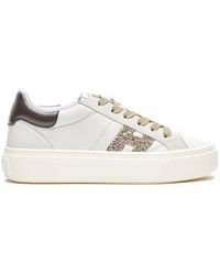 Hogan - Crosswind Nappa Leather And Suede Sneakers With Glitter H Detail Shoes - Lyst