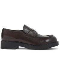 Prada - Brushed Leather Loafers With Triangle Logo - Lyst