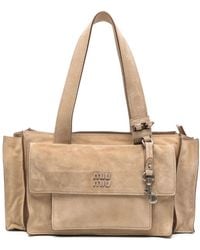 Miu Miu - Utilitaire Suede Leather Tote Bag - Lyst