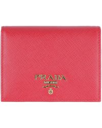 Prada - Mini Leather Saffiano Wallet - Lyst