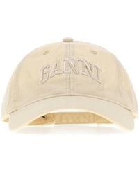 Ganni - Washed Cotton Canvas Cap Emb - Lyst