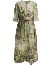 Elie Saab - Printed Linen And Silk Midi Dress Oasis Ii38 Linen - Lyst