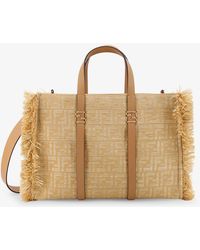 Fendi - Summer Tote Rafia Shoulder Bag With All-Over Ff Logo - Lyst