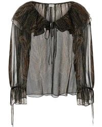 Saint Laurent - Off-Shoulder Blouse With Drawstring Poet Sleeves - Lyst