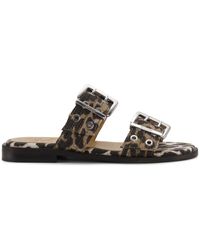 Ganni - Feminine Buckle Leopard Print Sandals - Lyst