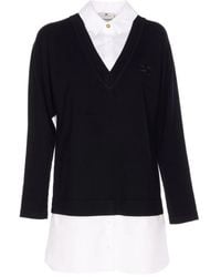 Elisabetta Franchi - Layered Dress With V-Neck And Logo Detail - Lyst