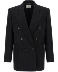 Saint Laurent - Pinstripe Design Double-Breasted Blazer - Lyst