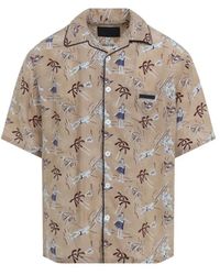 Prada - Short-Sleeved Viscose-Silk Blend Shirt With Palm P - Lyst