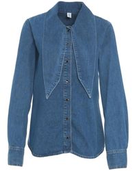 Liu Jo - Denim Blouse With Bow Collar - Lyst
