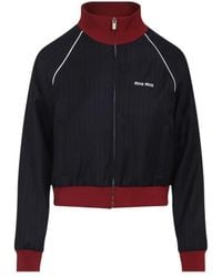 Miu Miu - Cropped Pinstripe Jacket With High Collar - Lyst