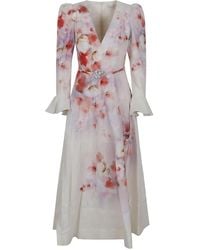 Zimmermann - Crush Frill Sleeved Midi Dress - Lyst