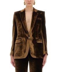 Etro - Straight-Cut Velvet Jacket With Pegasus Motif - Lyst