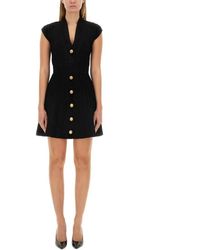 Balmain - Fitted Velvet Mini Dress With Ribbed Design - Lyst