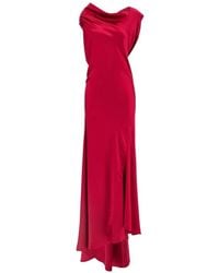 Alberta Ferretti - Silk-Effect Satin Evening Dress With Curled Neckli - Lyst