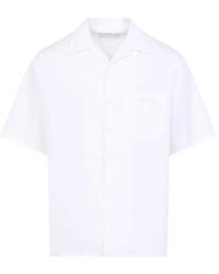 Prada - Short-Sleeve Tailored Cotton Shirt With Classic Po - Lyst