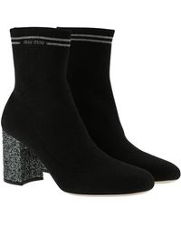 Miu Miu Sock Ankle Boots Nylon Black - Schwarz