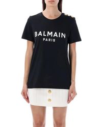 Balmain - Flocked T-Shirt With Decorative Shoulder But - Lyst