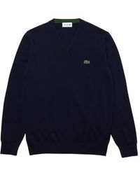 Lacoste - V-Neck Jersey Sweater With Chevron Trim - Lyst