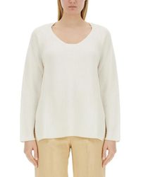 Fabiana Filippi - V-Neck Sweater With Ribbed Texture And Side Slits - Lyst