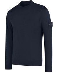 Stone Island - Logo Patch Sweater Wool Blauw - Lyst
