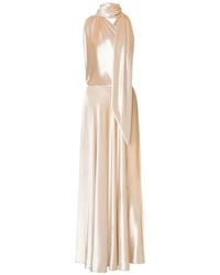 Alberta Ferretti - One-Shoulder Long Velvet Dress With Attached Scarf - Lyst