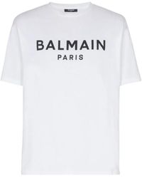 Balmain - Crew Neck T-Shirt With Bold Lettering And Straight - Lyst